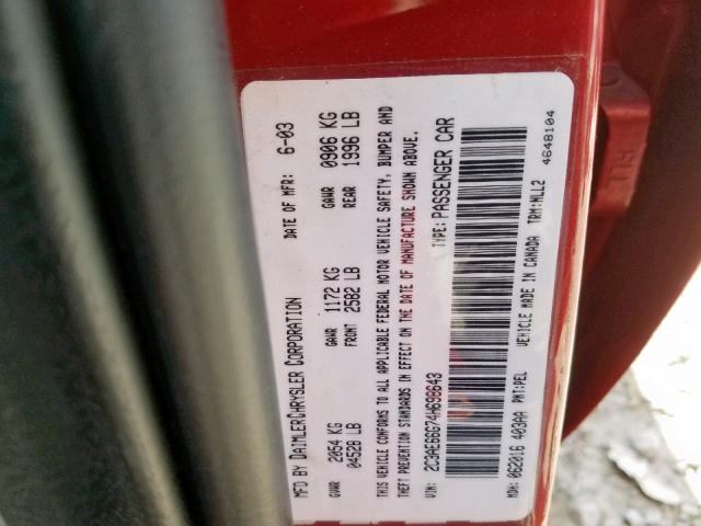 2C3AE66G74H698643 - 2004 CHRYSLER 300M RED photo 9