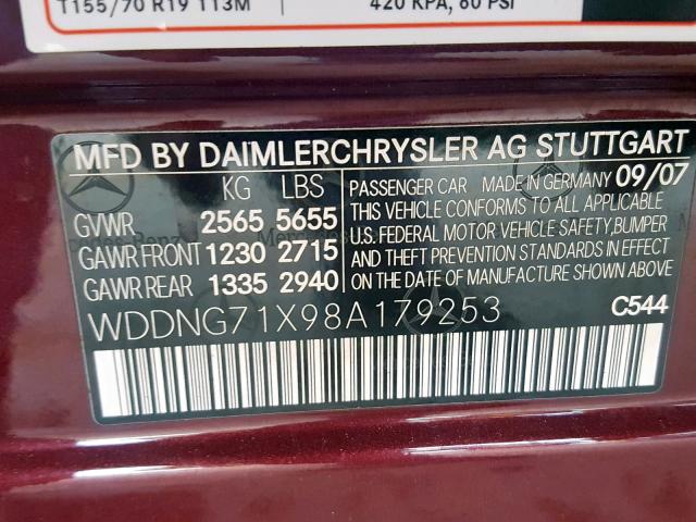 WDDNG71X98A179253 - 2008 MERCEDES-BENZ S 550 MAROON photo 10