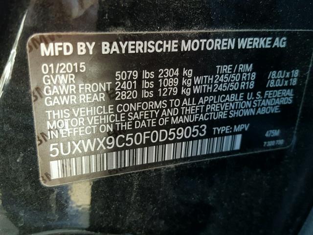 5UXWX9C50F0D59053 - 2015 BMW X3 XDRIVE2 BLACK photo 10