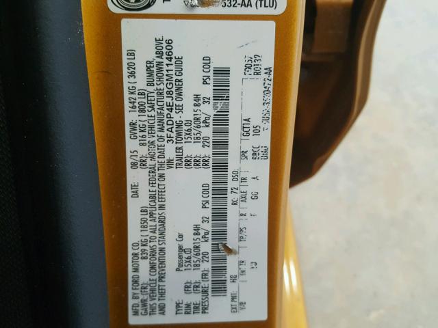 3FADP4EJ8GM114606 - 2016 FORD FIESTA SE GOLD photo 10