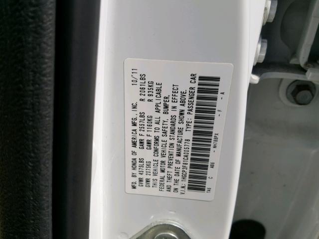 1HGCP3F81CA005778 - 2012 HONDA ACCORD EXL WHITE photo 10