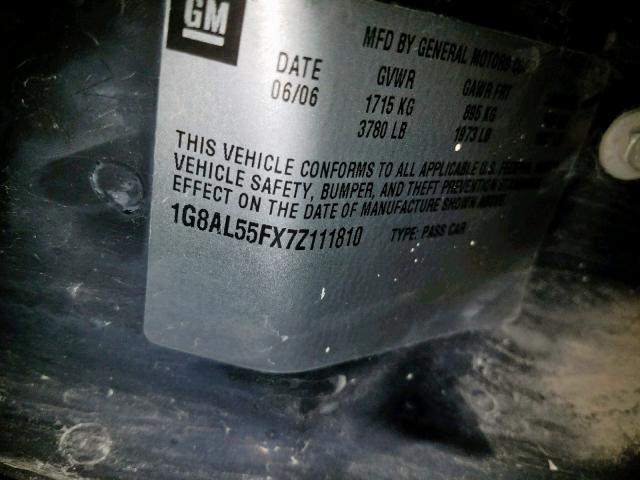 1G8AL55FX7Z111810 - 2007 SATURN ION LEVEL GRAY photo 10