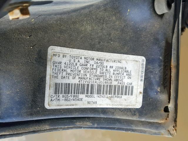 4T1VV21EXLU018818 - 1990 TOYOTA CAMRY DLX 蓝色 照片 10