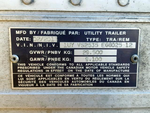 1UYVS2535EG802512 - 2014 UTILITY TRAILER თეთრი ფოტო 10