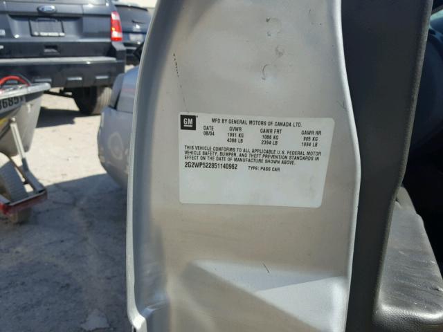 2G2WP522851140962 - 2005 PONTIAC GRAND PRIX GRAY photo 10