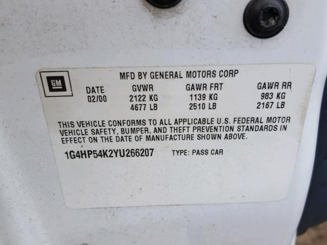 1G4HP54K2YU266207 - 2000 BUICK LESABRE CU WHITE photo 10