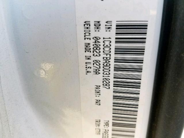 1C3CDFBA9DD310287 - 2013 DODGE DART SXT WHITE photo 10