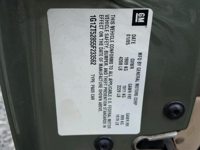 1G1ZT52855F233562 - 2005 CHEVROLET MALIBU LS GREEN photo 10