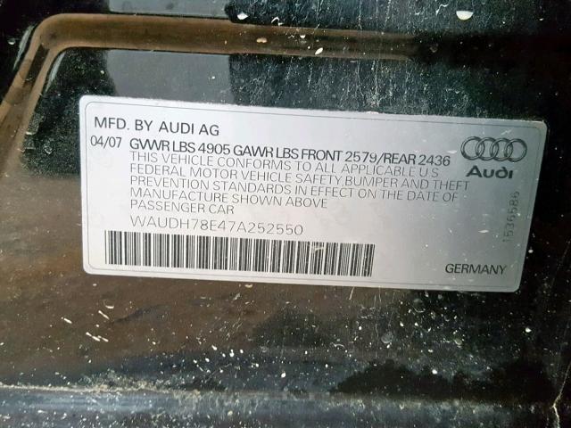 WAUDH78E47A252550 - 2007 AUDI A4 3.2 QUA BLACK photo 10