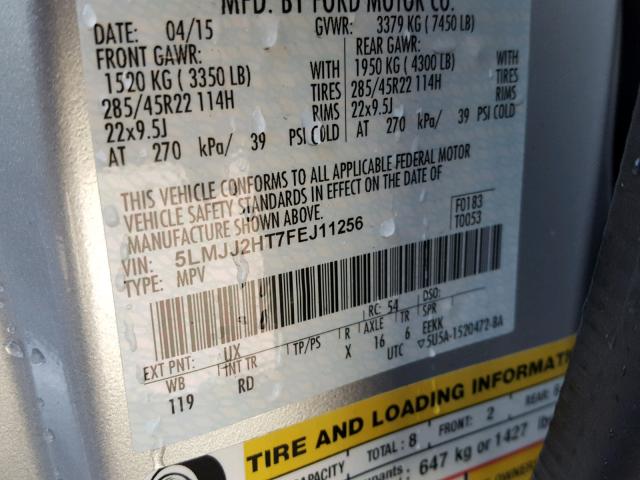 5LMJJ2HT7FEJ11256 - 2015 LINCOLN NAVIGATOR Gümüş foto 10