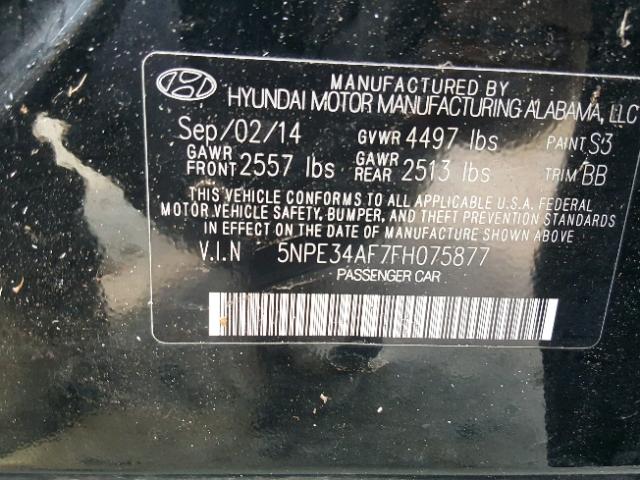 5NPE34AF7FH075877 - 2015 HYUNDAI SONATA SPO BLACK photo 10