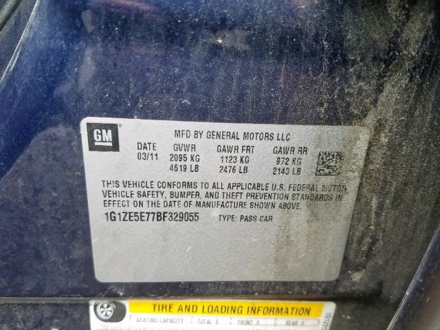 1G1ZE5E77BF329055 - 2011 CHEVROLET MALIBU LTZ ლურჯი ფოტო 10