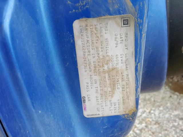 1G2WJ12X2RF347366 - 1994 PONTIAC GRAND PRIX BLUE photo 10