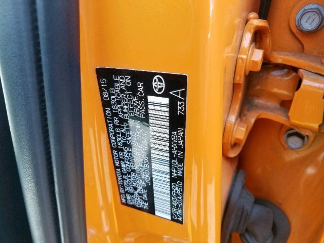 JTDKDTB3XF1108442 - 2015 TOYOTA PRIUS C ORANGE photo 10