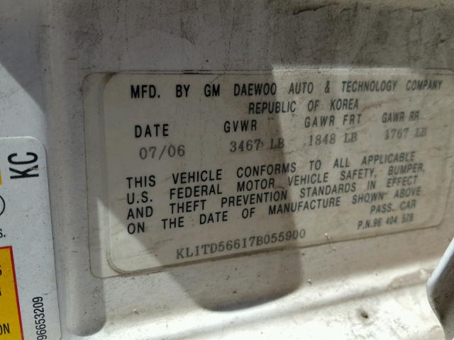 KL1TD56617B055900 - 2007 CHEVROLET AVEO BASE Weiß Foto 10