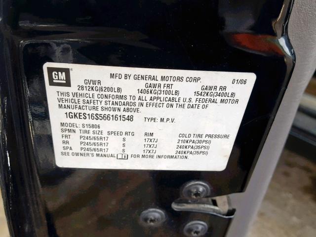 1GKES16S566161548 - 2006 GMC ENVOY XL BLACK photo 10