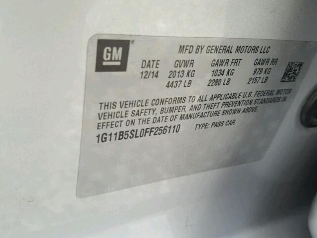 1G11B5SL0FF256110 - 2015 CHEVROLET MALIBU LS 银色 照片 10