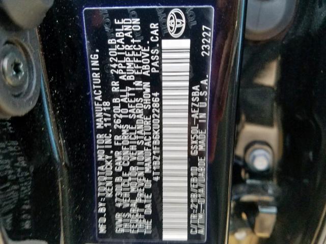 4T1BZ1FB6KU022864 - 2019 TOYOTA AVALON XLE BLACK photo 10