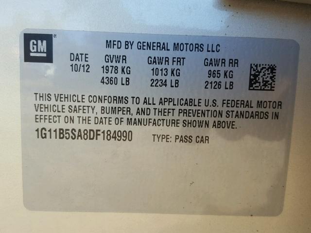 1G11B5SA8DF184990 - 2013 CHEVROLET MALIBU LS 银色 照片 10