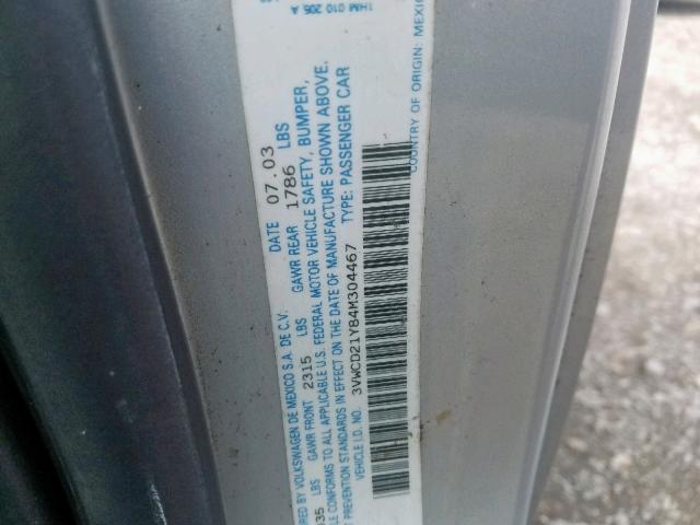 3VWCD21Y84M304467 - 2004 VOLKSWAGEN NEW BEETLE ვერცხლისფერი ფოტო 10