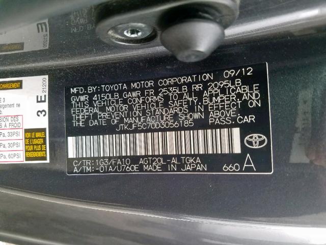 JTKJF5C70D3056185 - 2013 TOYOTA SCION TC ნაცრისფერი ფოტო 10