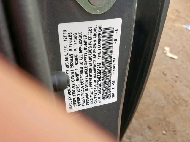 19XFB2F94EE001947 - 2014 HONDA CIVIC EXL 灰色 照片 10