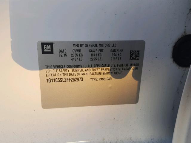 1G11C5SL2FF262973 - 2015 CHEVROLET MALIBU 1LT თეთრი ფოტო 10