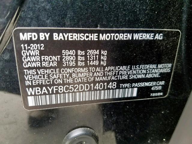 WBAYF8C52DD140148 - 2013 BMW 750 LXI BLACK photo 10