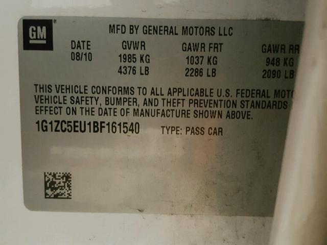 1G1ZC5EU1BF161540 - 2011 CHEVROLET MALIBU 1LT WHITE photo 10