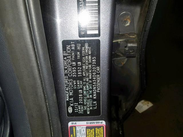 KNADN5A34D6207385 - 2013 KIA RIO EX GRAY photo 10