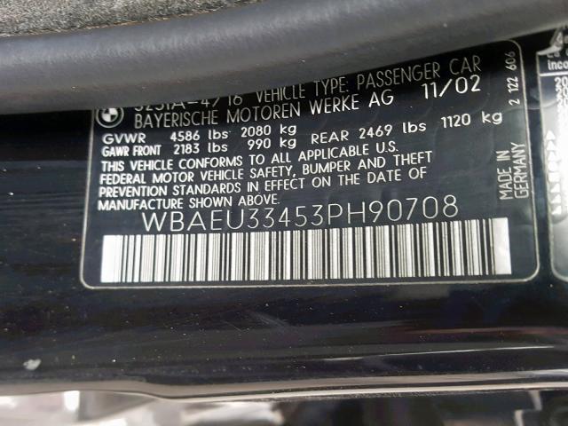 WBAEU33453PH90708 - 2003 BMW 325 XI BLACK photo 10