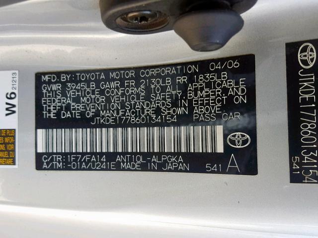 JTKDE177860134154 - 2006 TOYOTA SCION TC ვერცხლისფერი ფოტო 10