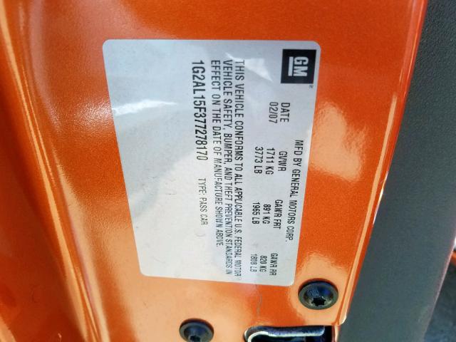 1G2AL15F377278170 - 2007 PONTIAC G5 ORANGE photo 10