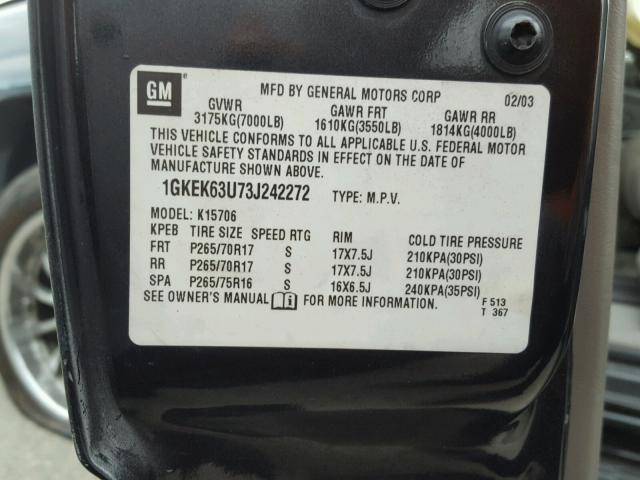 1GKEK63U73J242272 - 2003 GMC YUKON DENA CHARCOAL photo 10