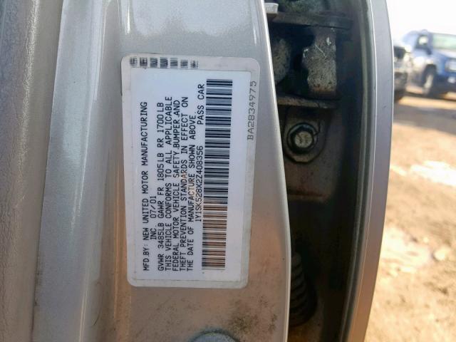 1Y1SK528X2Z408356 - 2002 CHEVROLET GEO PRIZM ვერცხლისფერი ფოტო 10