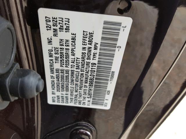 5J6YH18968L010119 - 2008 HONDA ELEMENT SC BURGUNDY photo 10