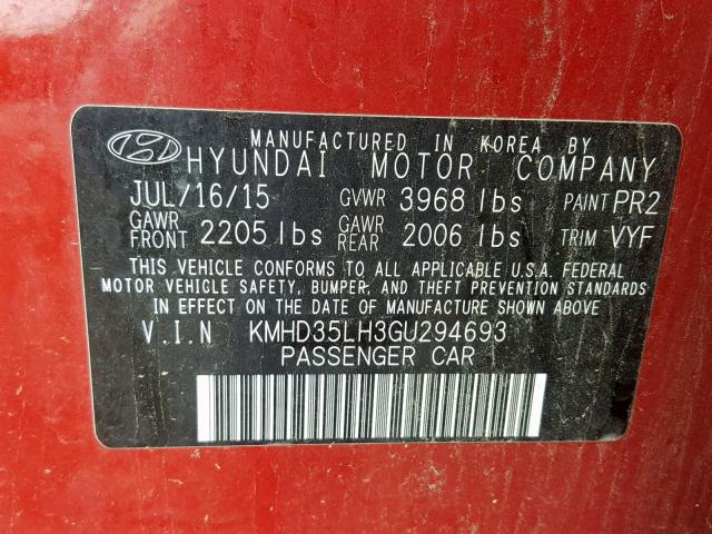 KMHD35LH3GU294693 - 2016 HYUNDAI ELANTRA GT RED photo 10