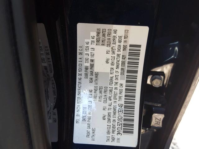 3MYDLBZV8GY139149 - 2016 TOYOTA SCION IA BLUE photo 10