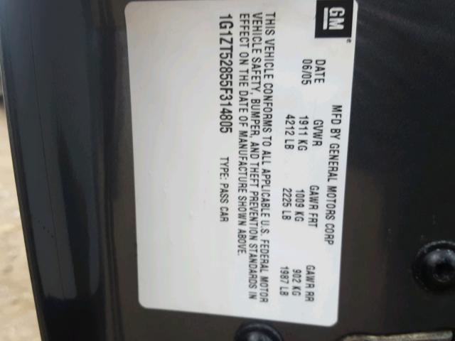 1G1ZT52855F314805 - 2005 CHEVROLET MALIBU LS ნაცრისფერი ფოტო 10