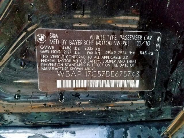 WBAPH7C57BE675743 - 2011 BMW 328 I BLACK photo 10