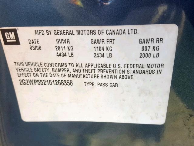 2G2WP552161268358 - 2006 PONTIAC GRAND PRIX GREEN photo 10