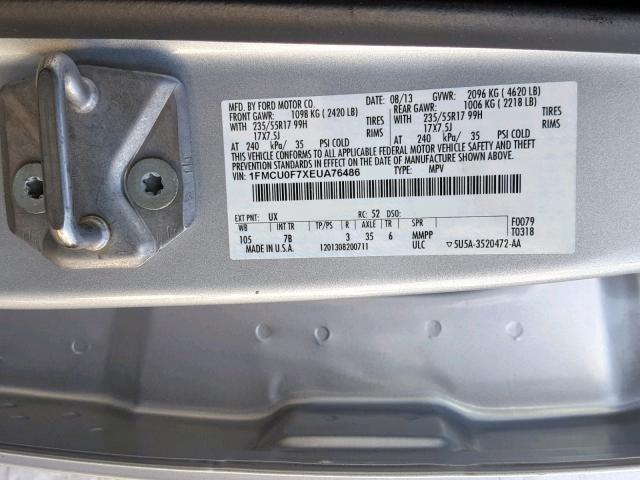 1FMCU0F7XEUA76486 - 2014 FORD ESCAPE S SILVER photo 10