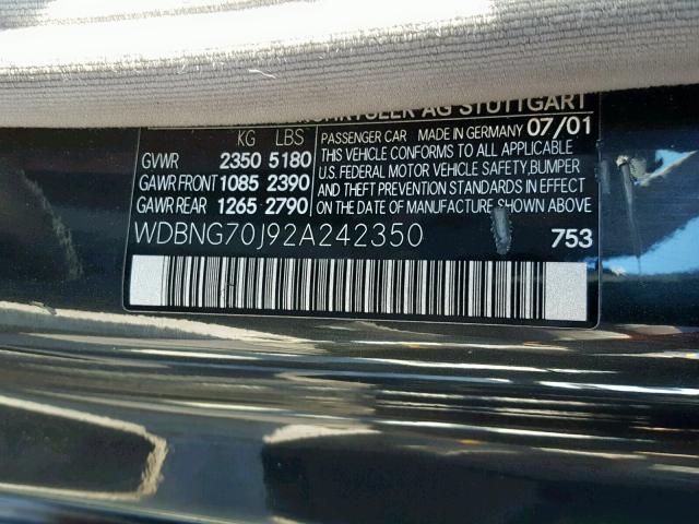 WDBNG70J92A242350 - 2002 MERCEDES-BENZ S 430 GRAY photo 10