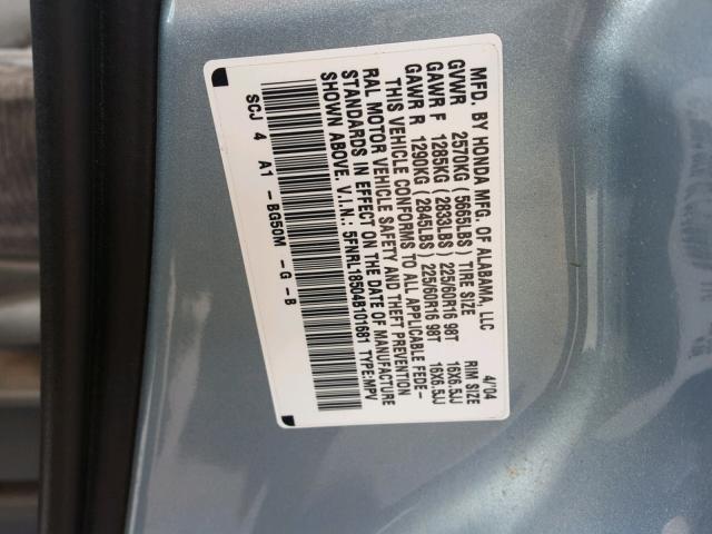 5FNRL18504B101681 - 2004 HONDA ODYSSEY LX BLUE photo 10