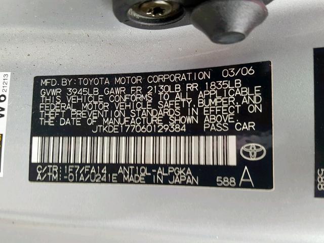 JTKDE177060129384 - 2006 TOYOTA SCION TC ნაცრისფერი ფოტო 10