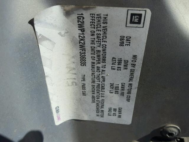 1G2WP12K2WF336835 - 1998 PONTIAC GRAND PRIX SILVER photo 10