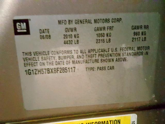 1G1ZH57BX8F285117 - 2008 CHEVROLET MALIBU 1LT TAN photo 10