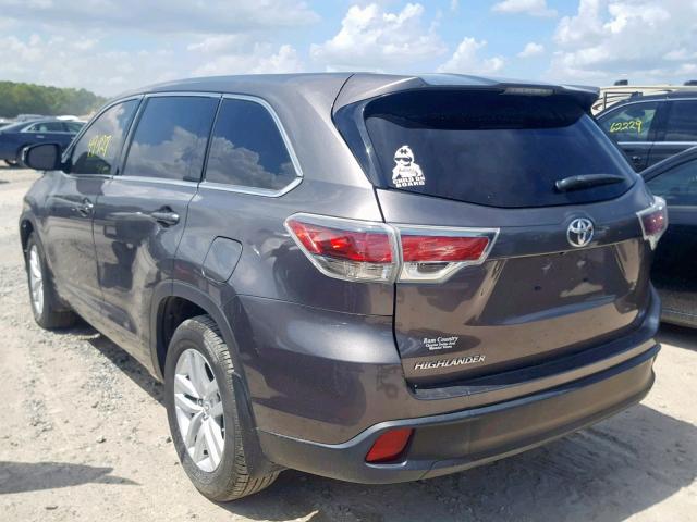 5TDZARFH9FS010537 - 2015 TOYOTA HIGHLANDER GRAY photo 3