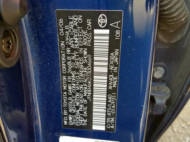 JTNBB46K273004669 - 2007 TOYOTA CAMRY NEW BLUE photo 10