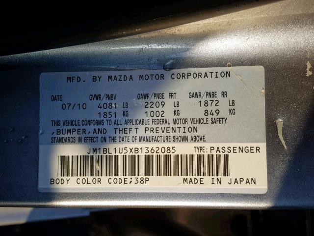 JM1BL1U5XB1362085 - 2011 MAZDA 3 S SILVER photo 10